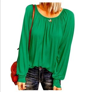 Green Ruched Long Sleeve Top Sz XL NWOT